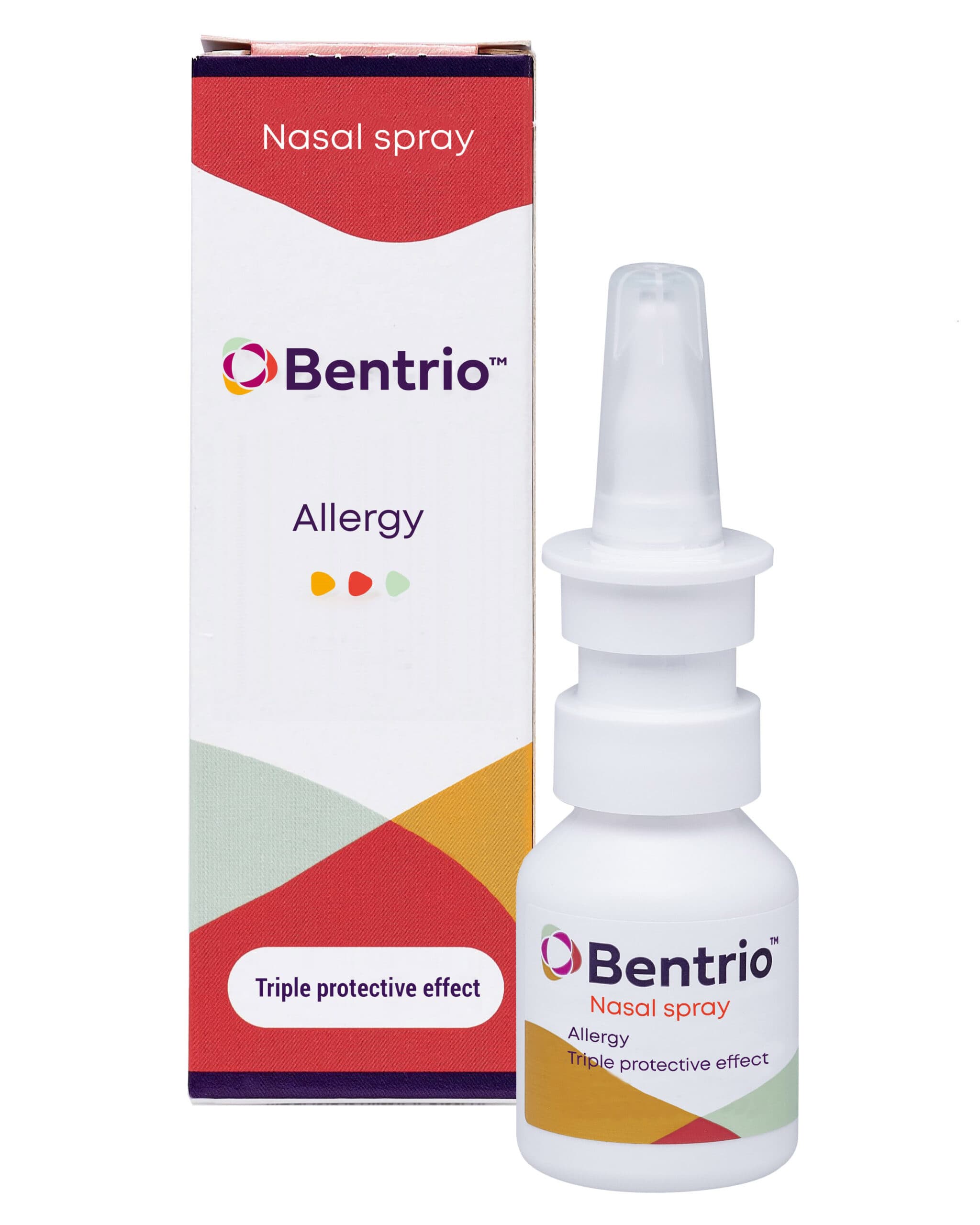 Bentrio nasal spray bottle and retail packaging